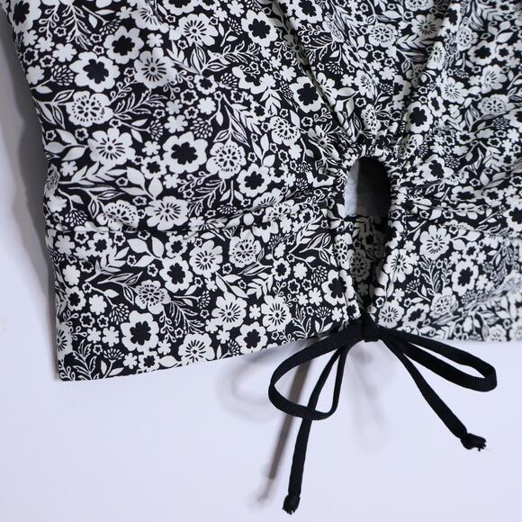 ROBIN PICCONE Aubrey Bikini Floral Tank Top Black White Cropped Women's S - Picture 5 of 10